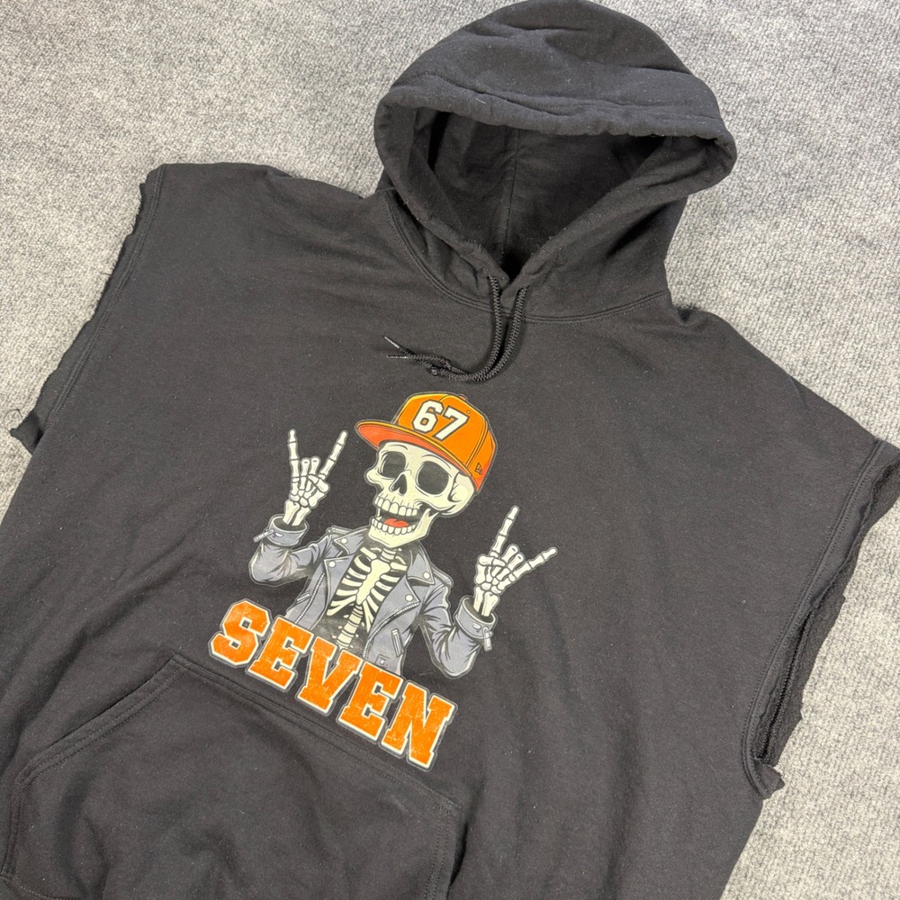 Seven Skeleton 67 Graphic Sleeveless Hoodie Black XL Skater Grunge Biker - Picture 2 of 9